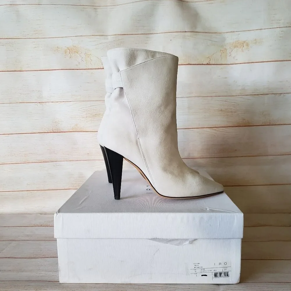 IRO Paris Suede Leather Pointy Toe Stiletto Heel Bootie Boots Light Grey Size 39